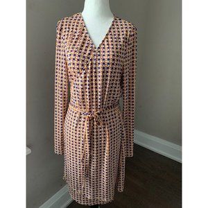 Just Fab Geometric vintage pleated print  Soft Stretch Long Sleeve Wrap Dress XL